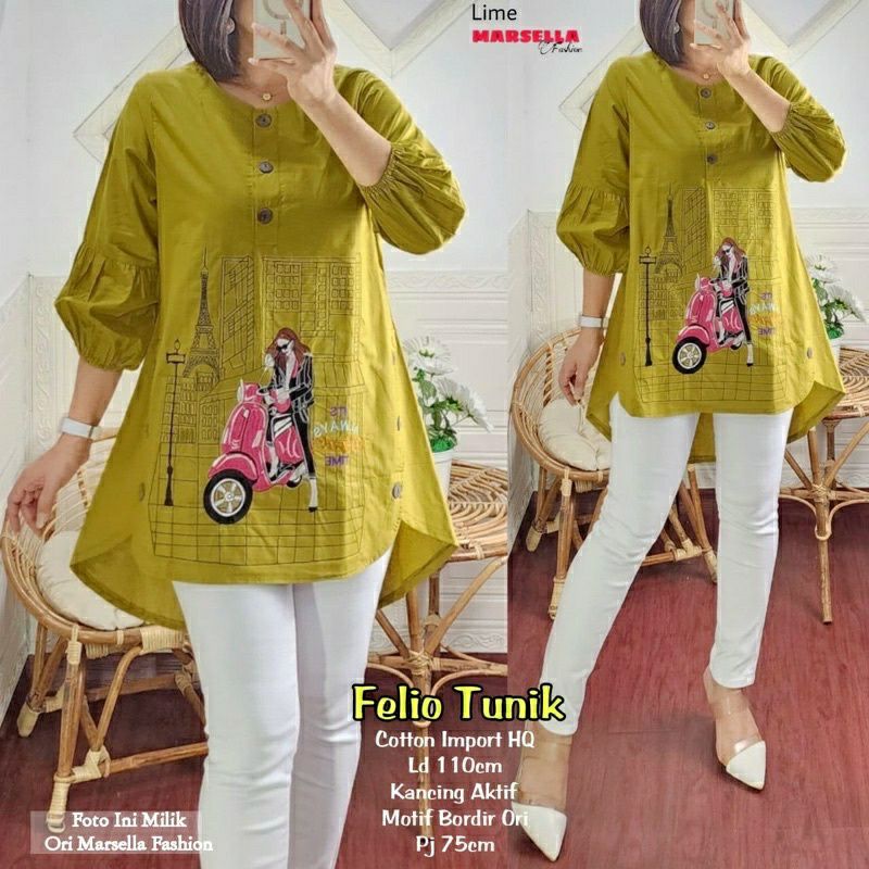 Felio Tunik, TUNIK WANITA MOTIF BORDIR FIT XL LD 106 BAHAN KATUN IMPORT MIX BORDIR TERMURAH TERLARIS OOTD