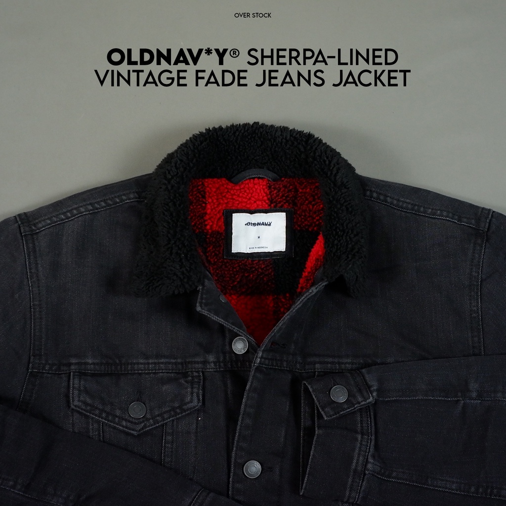 Oldnav*y Sherpa-Lined Vintage Fade Jeans Jacke