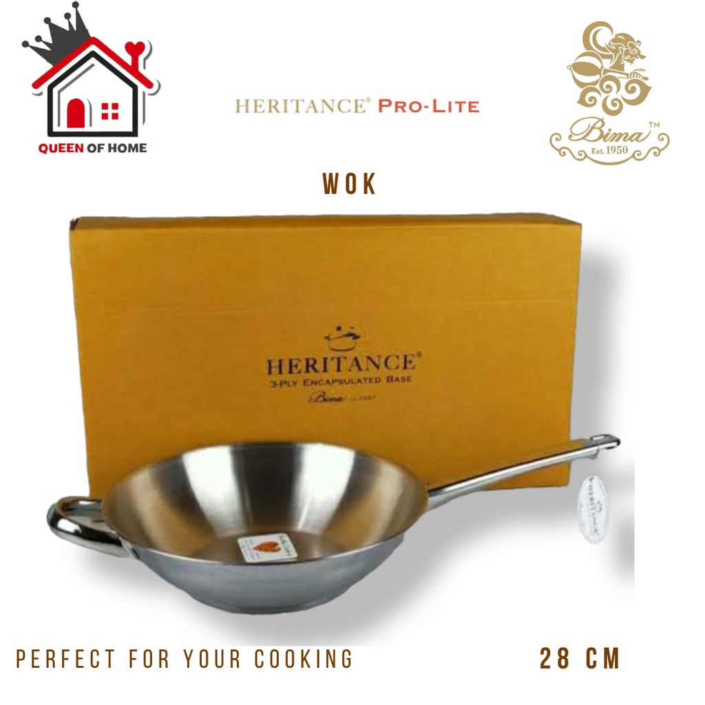 Bima Heritance Pro-Lite Wok 28cm Wajan Penggorengan Stainless Steel Induction BP121428B