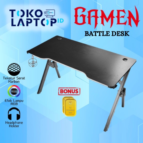 Gamen Gaming Battle Desk Gaming Table RGB Black Meja Komputer