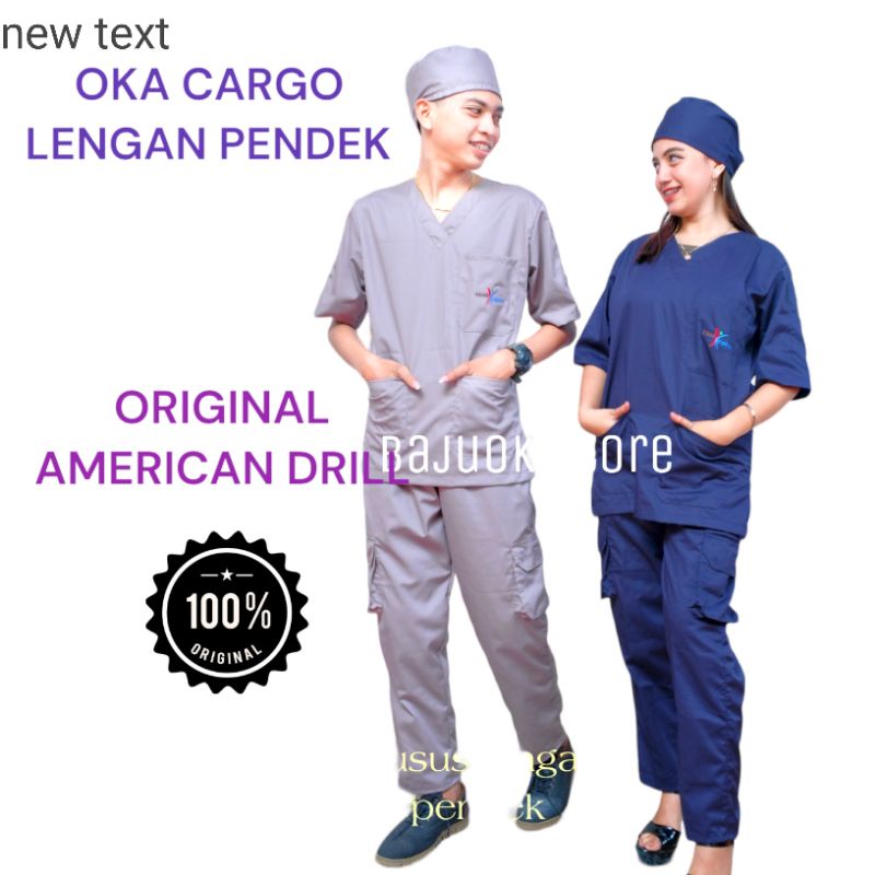 baju ok cargo lengan pendek baju jaga oka cargo seragam perawat scrub dokter american dril putih