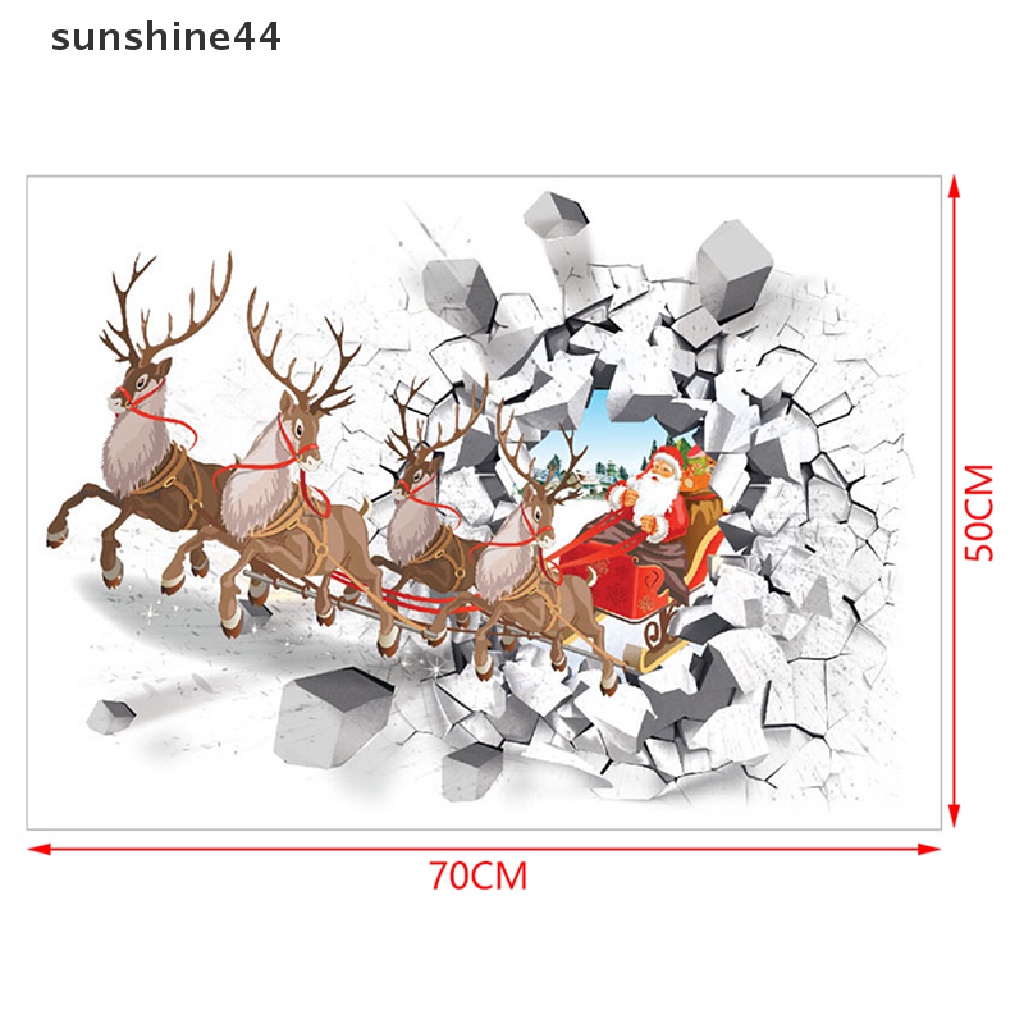 Sunshine Natal Stiker Dinding Decal 3D Simulasi Palsu Jendela Santa Claus Rusa Wall Sticker Window Rumah Vinyl Mural New Year Stickers.