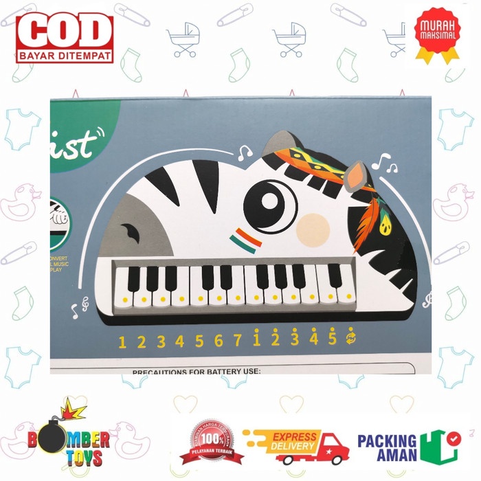 MAINAN ANAK PIANO GAMBAR HEWAN FUN PIANIST LUCU ZEBRA KATAK MUSIK UNIK