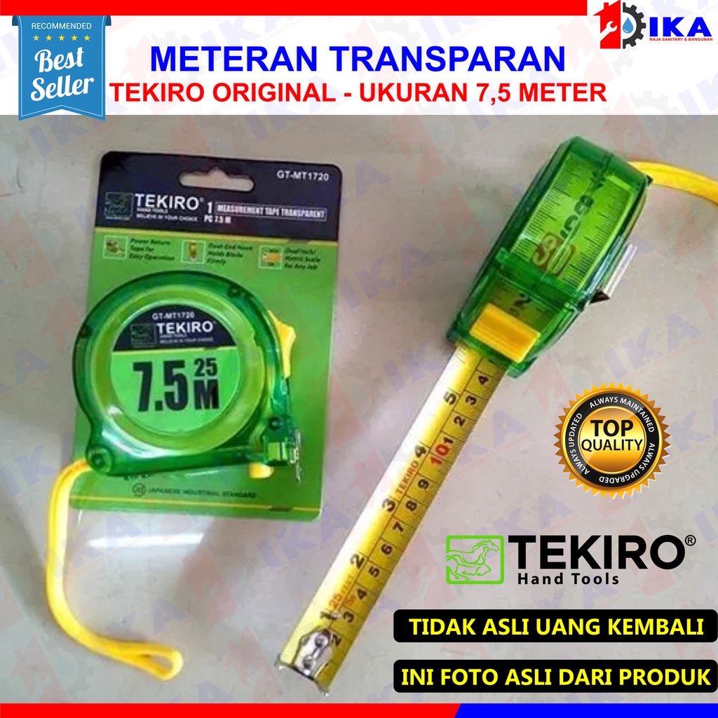 METERAN TRANSPARAN HIJAU TEKIRO 3M / 5M / 7.5M MEASUREMENT TAPE 3 5 7,5 M METER ALAT UKUR