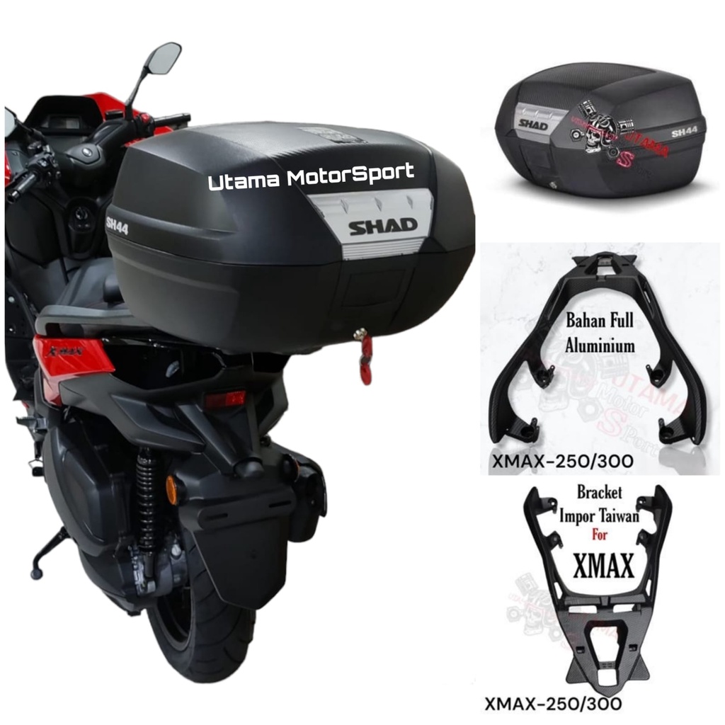 Paketan Box Premium SHAD Sh44 Carbon Dan Breket Box Rear Carrier Eropa Motor Xmax--250 / Xmax250 / X