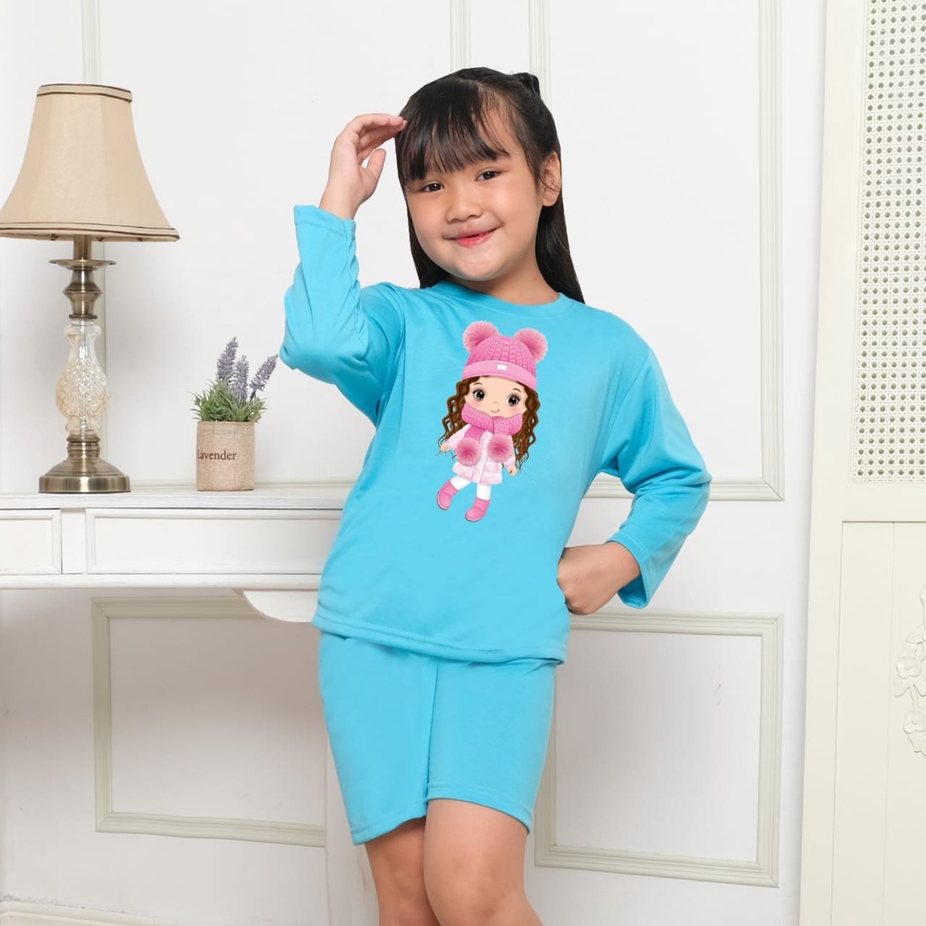 Hzl_outfit Set Baju Setelan Oblong Anak Perempuan Little Girl Doll S.M.L.XL