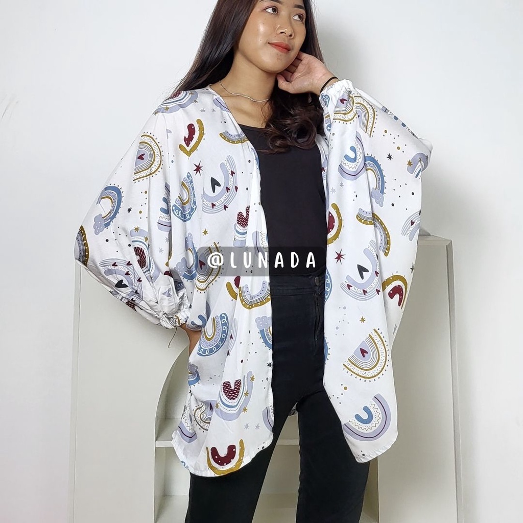 KIYOWO OUTER LENGAN BALON / Outer Oversized Motif print tangan balon Katun rayon premium