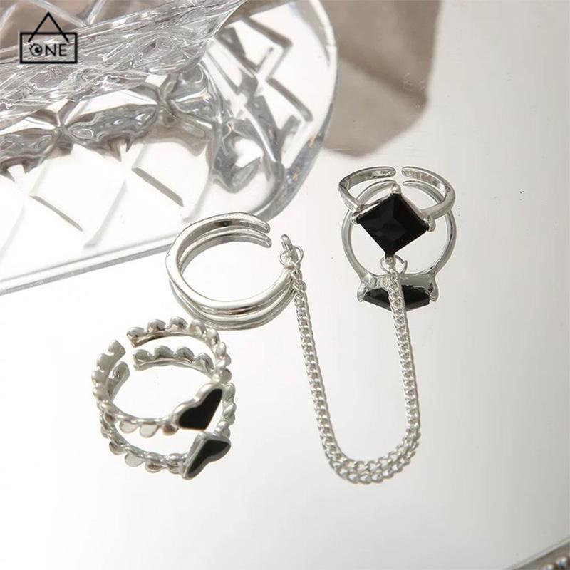 COD❤️3PCS Cincin RetroDesain Ceruk  Temperamen Mewah  Buka Dapat Disesuaikan  Cincin Jari Telunjuk-A.one