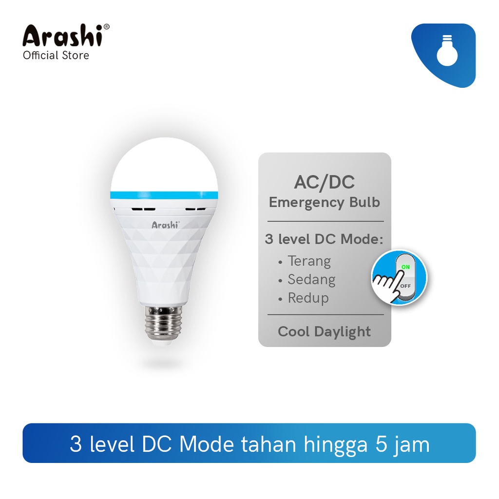 Lampu Emergency Arashi Magic Led 12 Watt Auto On Mati Listrik Original