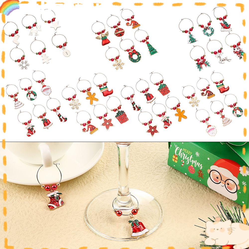 Solighter 6Pcs Cincin Dekorasi Piala Natal Rumah Santa Claus Xmas Liontin Christmas Cup Ring