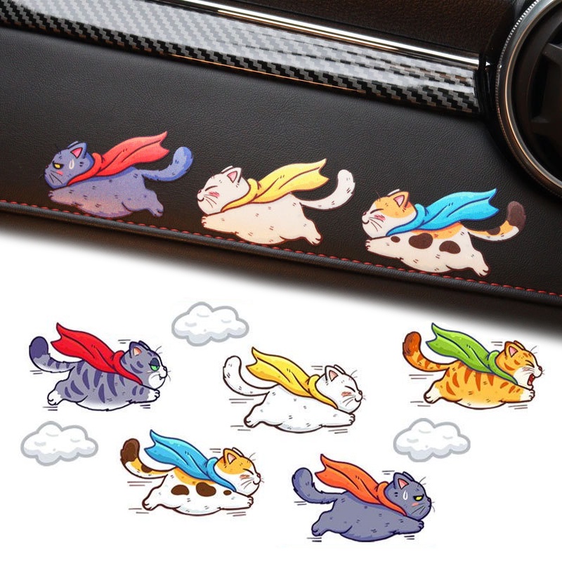 Kartun Stiker Mobil Lucu Kucing Terbang Decals Auto Body Styling Dekorasi Jendela Interior Dashboard Tahan Air PVC Stiker Kucing Lucu Decal