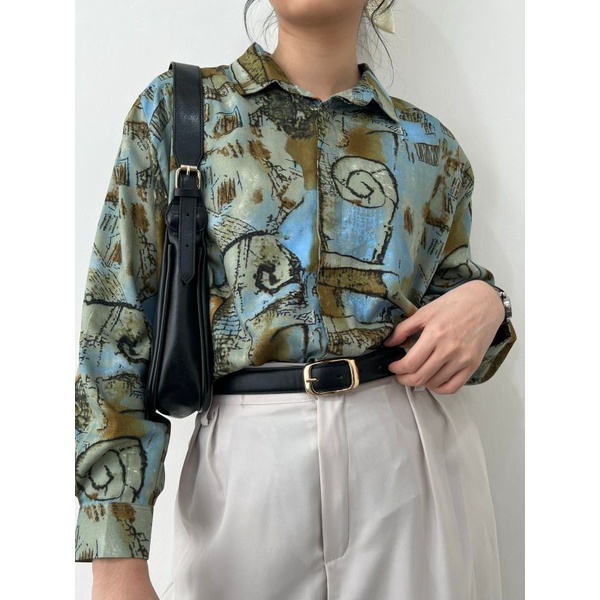 (SALE 7.7) Pattern Oversized Shirt - Vintage Russian Green