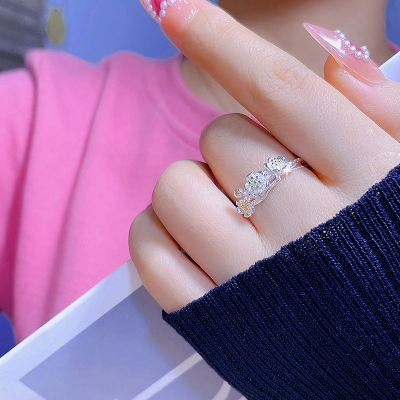 Perhiasan Perak Murni Baru Cincin Dapat Disesuaikan Bunga Sakura Fashion Musim Panas Cabang Emas Bunga Rings Untuk Wanita