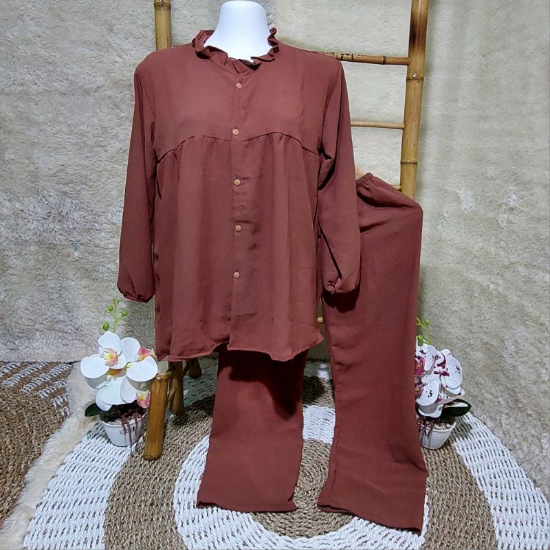 Stelan Wanita || One Set Crinkel Aurel Full Kancing Allsize