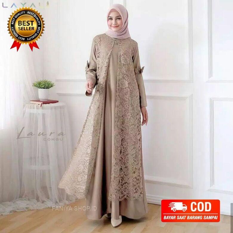 [0II38] Baju Gamis Fashion Muslim Wanita Dewasa Laura Dress Kekinian Model Brukat Premium Murah Terbaru 2021 ★Model Baru