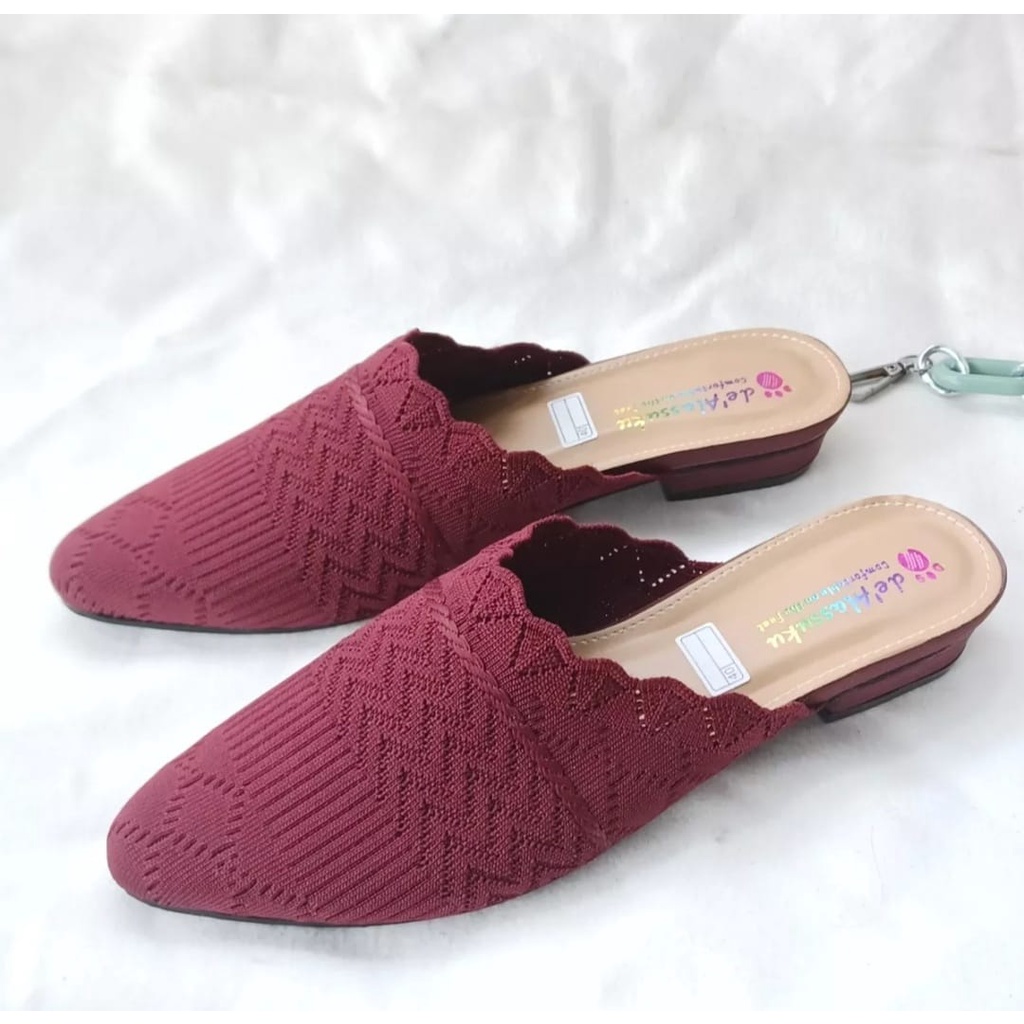 sandal slop wanita rajut hak 3cm/sandal wanita bapau ujung lancip SALLSA_SICI