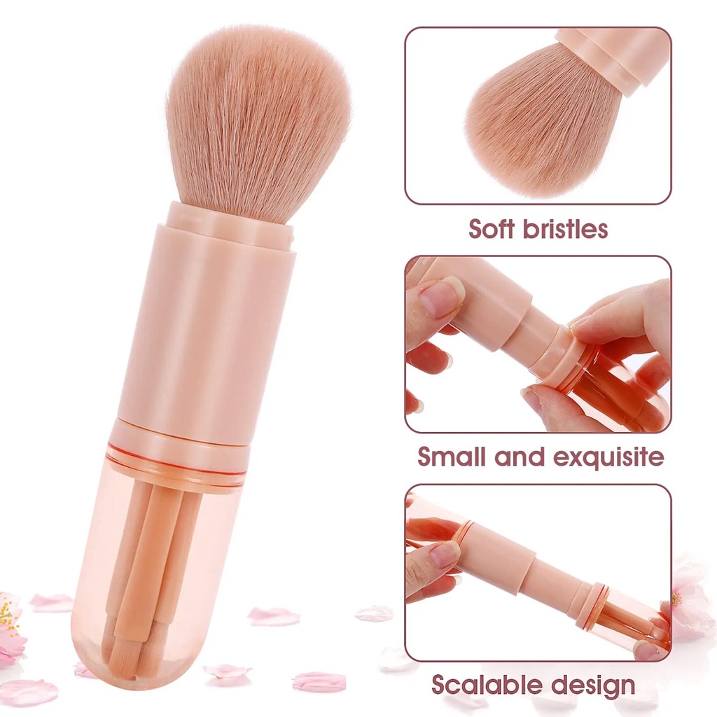 Makeup Brush Set 4-In-1 Portable Telescopic Traveling Makeup Brush Kit