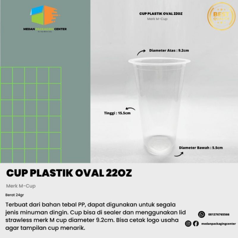 Cup Plastik Oval 22oz 10gr M Cup / cup minuman
