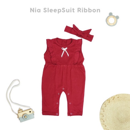 NIA Sleepsuit Ribbon With Bando Sleepsuit Bayi Perempuan Size 3-9 Bulan