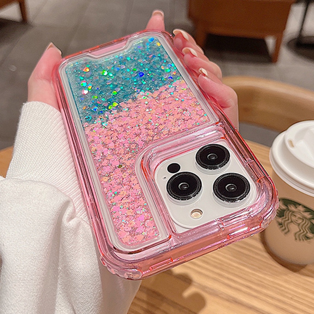 IPHONE Casing Ponsel Glitter Gradasi 3in1 Untuk Iphone11 12 Pro Max13 14 Pro Max7 +8 14 Plus12 13 Casing Mini X XR XS Max Sparkling Shockproof