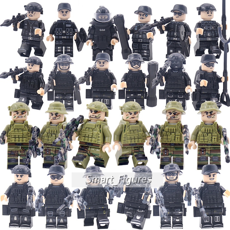 Angka Mini Set SWAT Khusus Polisi Dengan Ransel Rompi Sabuk Lengan Bom Pembuangan Baju Minifigures DIY Mainan Hadiah