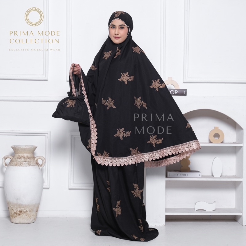 PRIMA MODE - Mukena Dewasa Full Bordir Bunga Rose Strimin Rosalia Premium Renda Katun