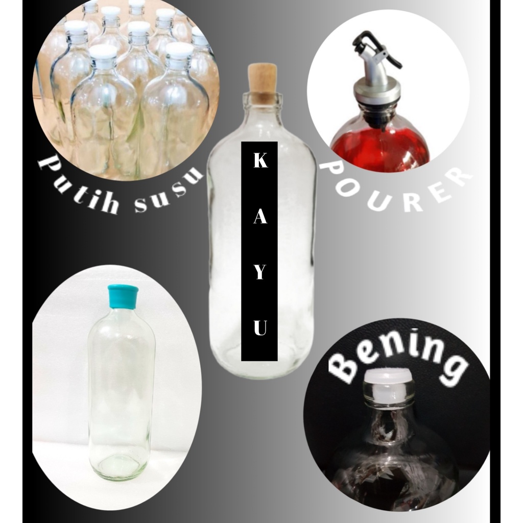 / 10 PCS Botol Kaca 1 liter + tutup plug bening baru / Botol Jamu 1liter baru / Botol Beling 1lt +