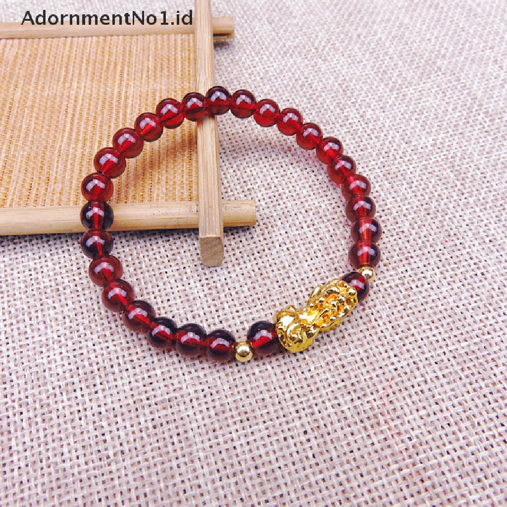 [AdornmentNo1] Imitasi 3D Manik-Manik Emas Keras Obsidian PIXIU Gelang 6mm Beads Chain String [ID]