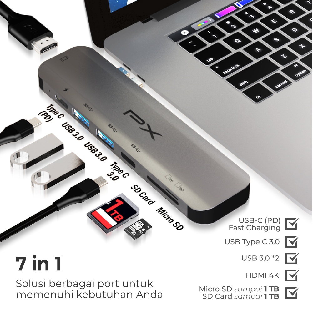 Converter Hub Adapter 7 in 1 Type C 3.1 to HDMI 4K USB PX UCH27