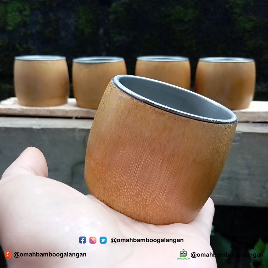 Gelas Cangkir Mug Bambu Souvenir Unik, Cangkir Cover Bambu Unik Cantik Kapasitas 125ml