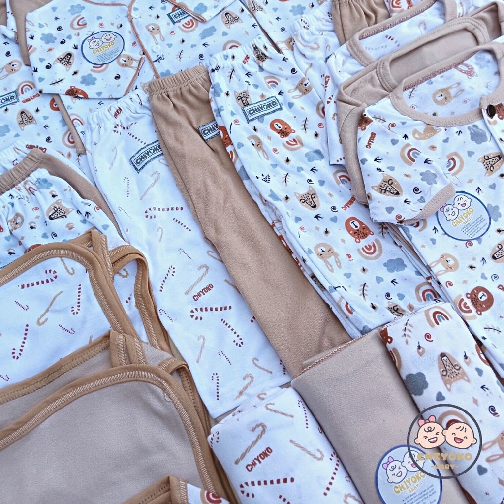 51 Pcs Paket Hemat Terkomplit Baju Bayi Baru Lahir Paket Hemat Brojol Baby Paket Komplit Bayi Baru Lahir Serian COKLAT SUSU Chiyoko Baby