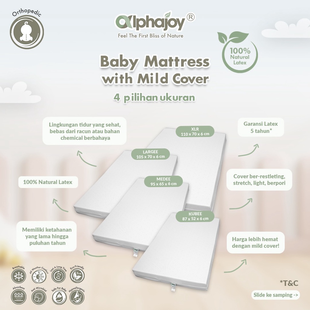 ALPHAJOY KUBEE MATTRESS 87X52X6CM 100% NATURAL LATEX WITH MILD COVER