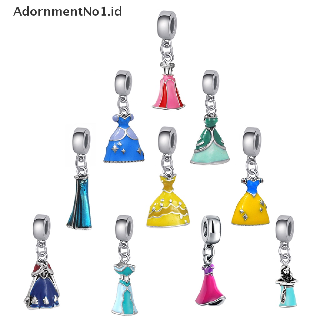 [AdornmentNo1] Princess Dress Beads Perak Berlapis Lubang Besar Liontin DIY Perhiasan Wanita Aksesori Manik-manik Gaun Putri Enamel Sweetie Kreatif Berlapis Perak Lubang Besar Pesona Liontin Je