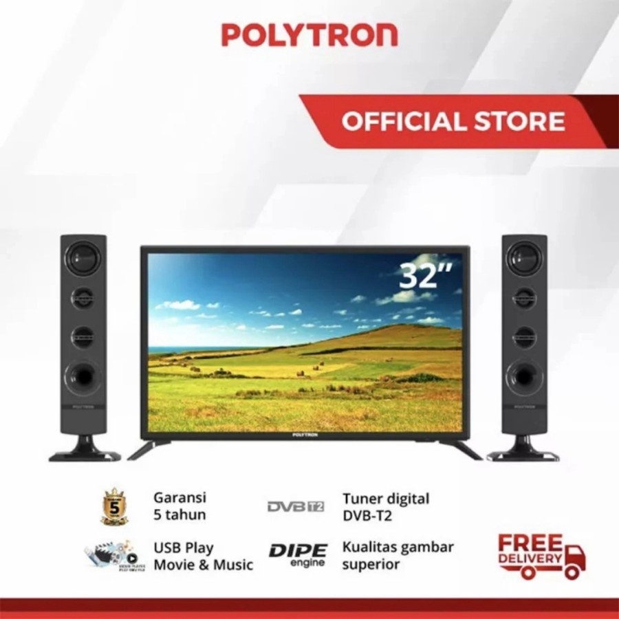 POLYTRON PLD32TV1855 Cinemax Digital LED TV 32&quot; + Speaker Tower TN932 ORI