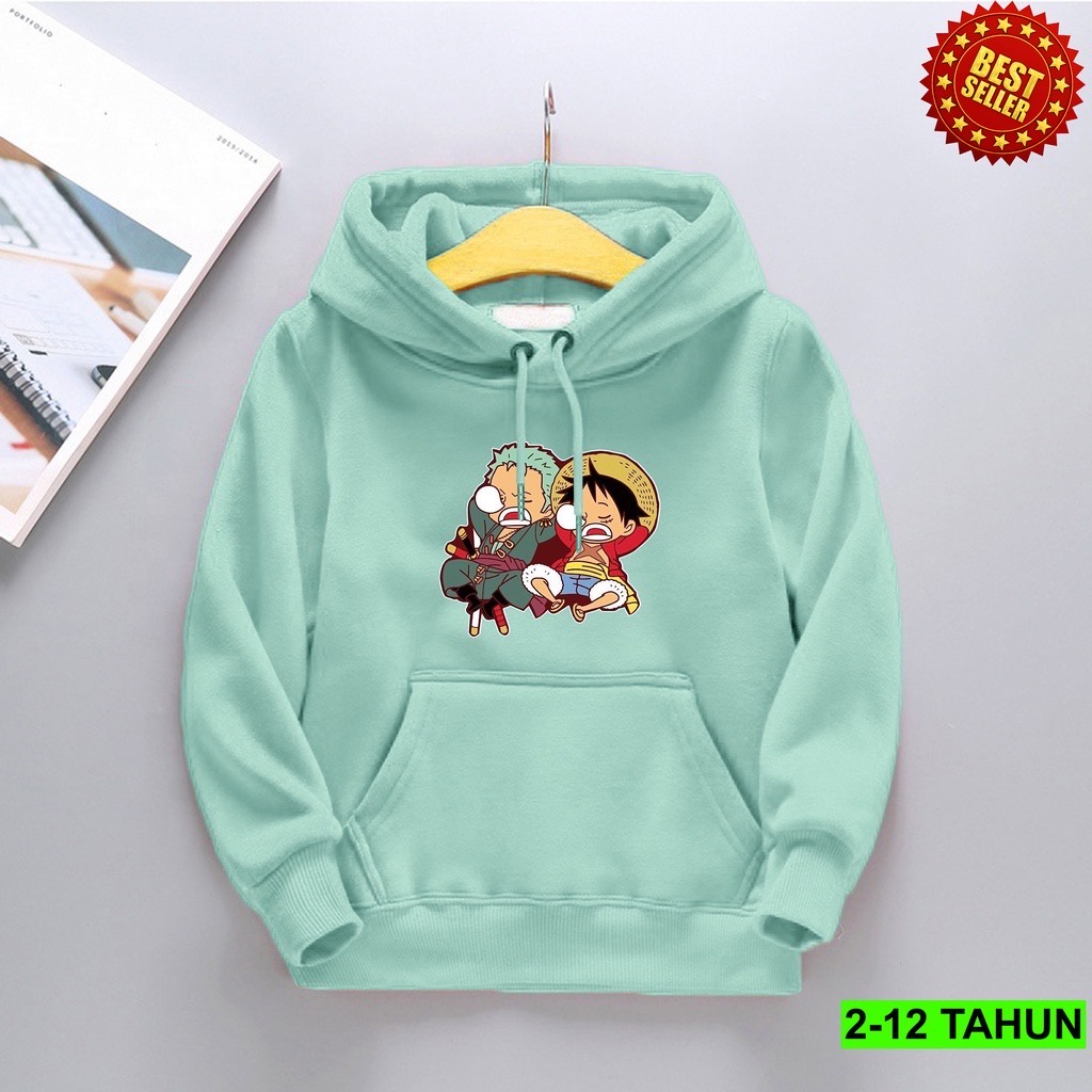 Jumper Hoodie Anak  LUFFY SLEEP II Jaket Hoodie Anak ANIME Bahan Fleece Sz M - XL ( Laki Laki &amp; Peremepuan )