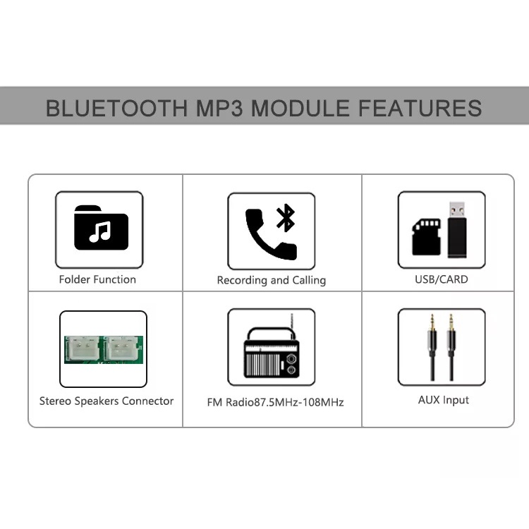 Stereo MP3 Player USB FM Board Bluetooth Module 12V Voice Recording