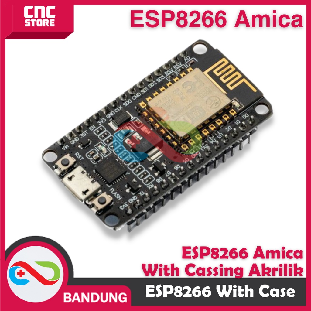 NODEMCU AMICA CP2102 LUA WIFI V3 4MB 32MBITS FLASH ESP8266 ESP12 BOARD WITH CASE ACRYLIC AKRILIK