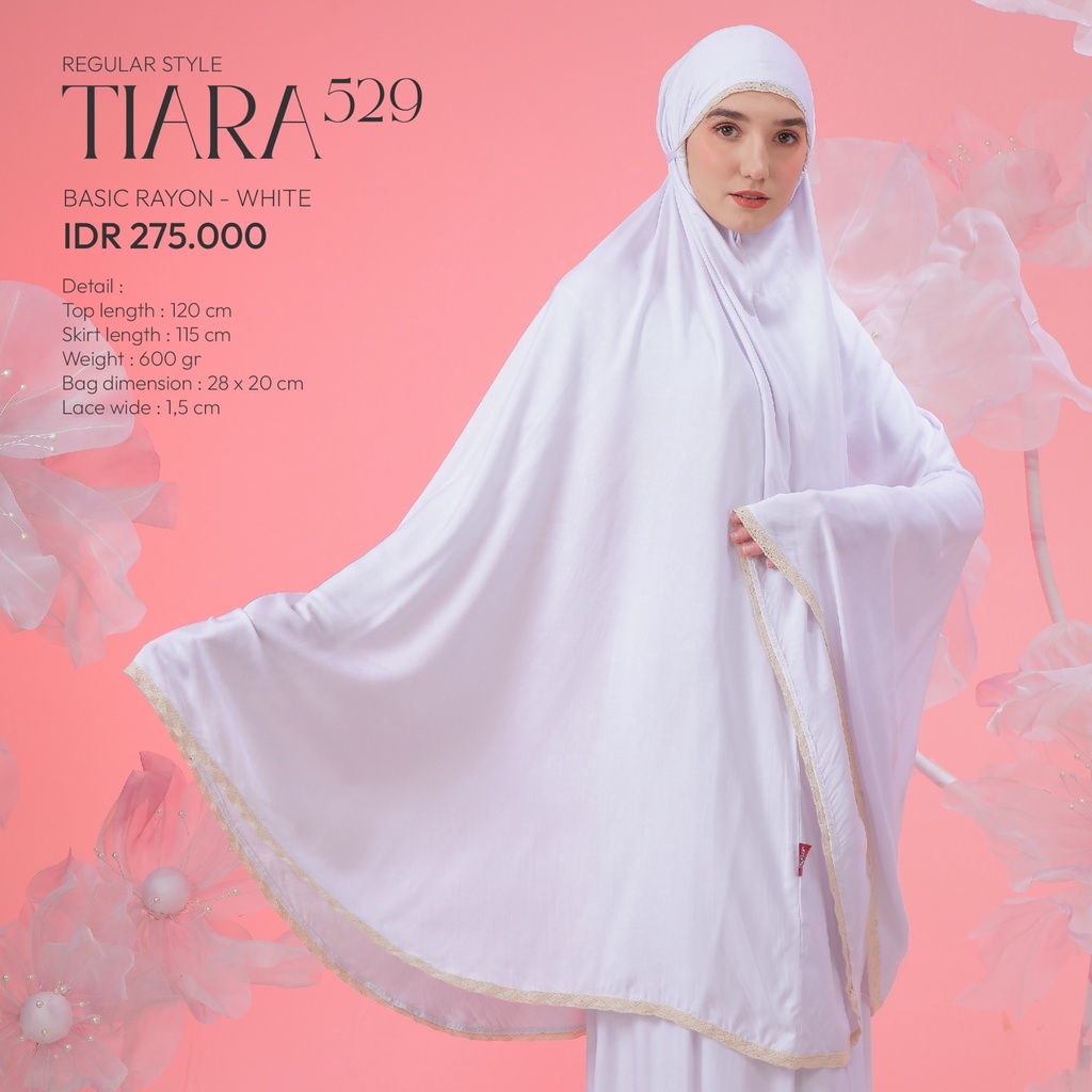 Mukena Tatuis Tiara 529 Rayon Polos Renda Putih White Adem Travel