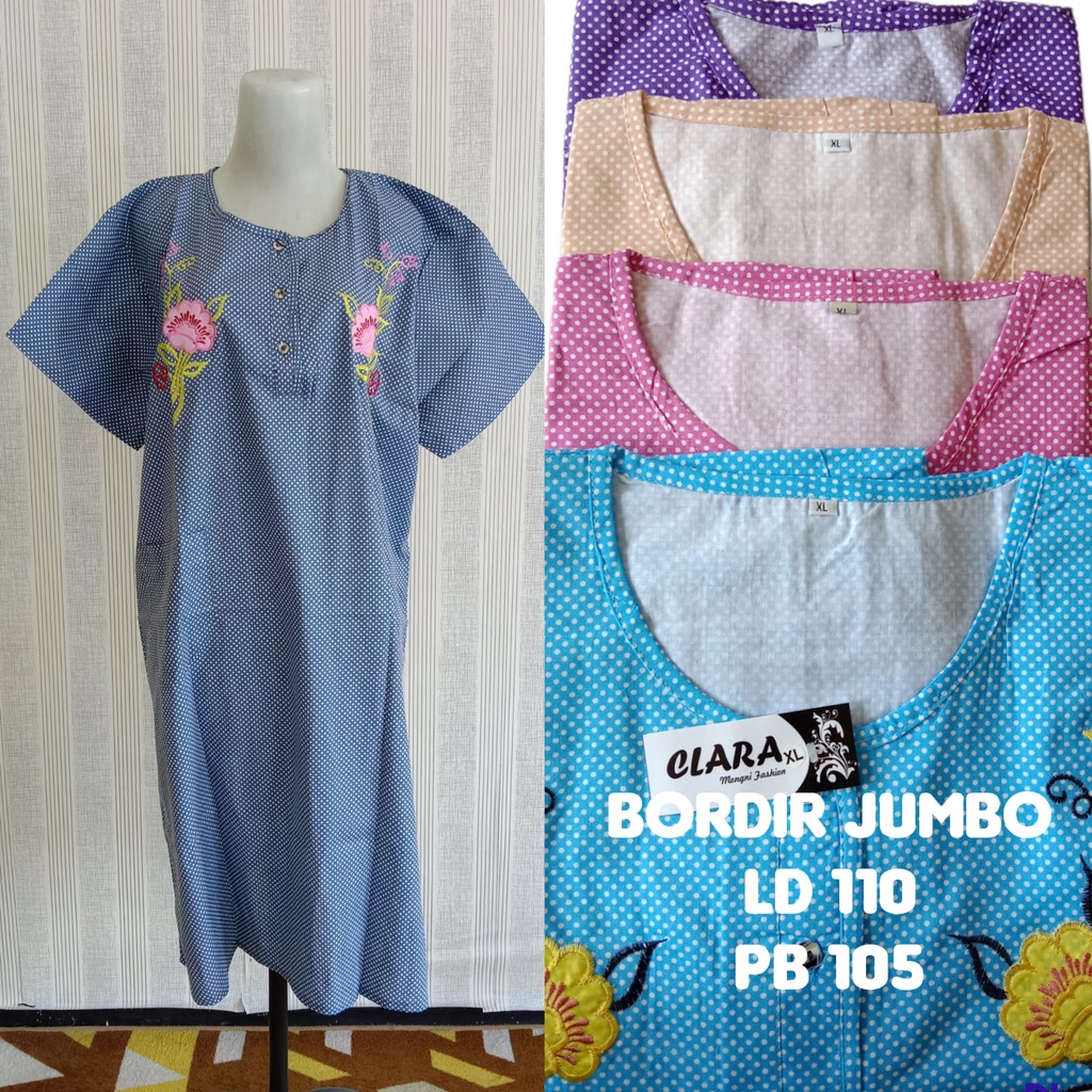 Daster Kekinian Motif Polkadot Bahan Katun Bordir Ukuran Jumbo