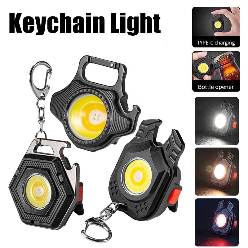 1set Lampu Gantungan Kunci Peluit Mini USB Rechargeable Multifungsi/Lampu Darurat Luar Ruangan LED Untuk Hiking, Camping, Survival, Emergency/Senter COB Tahan Air 3mode