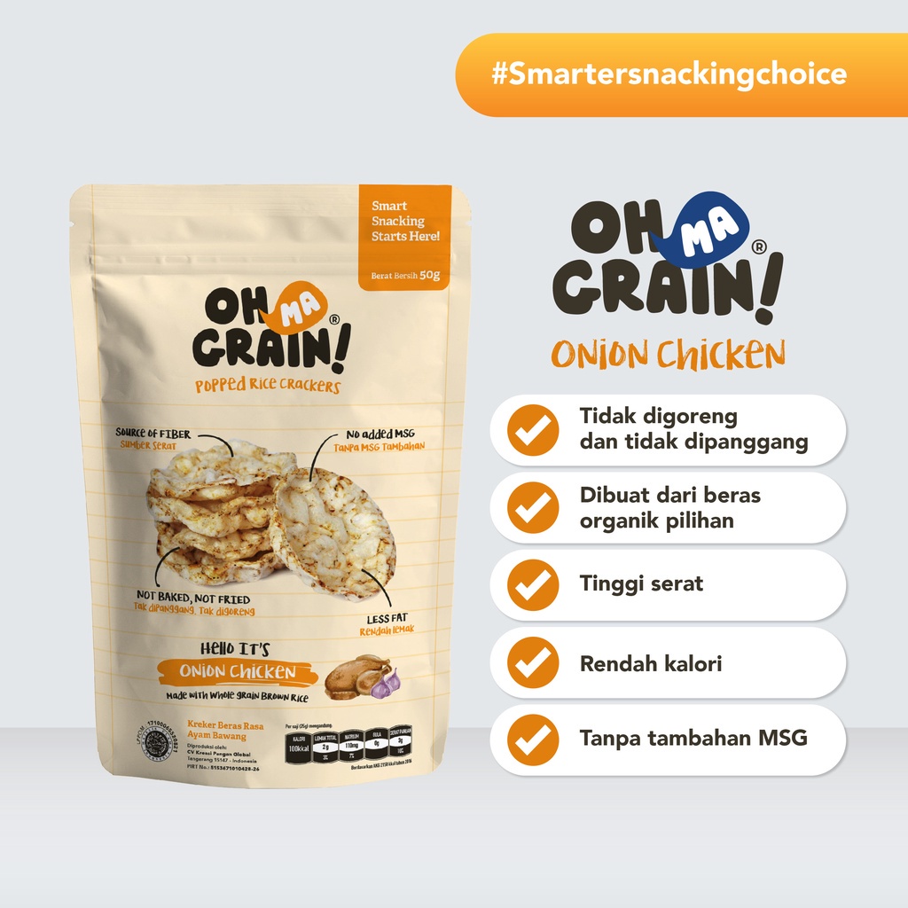 Oh Ma Grain! Popped Rice Crackers Onion Chicken Makanan Ringan Anak 50gr