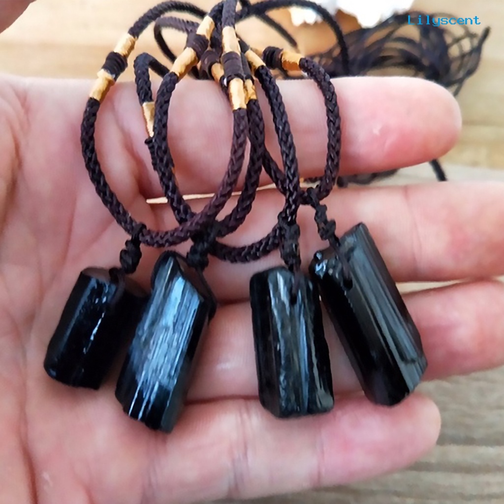 Ls Kalung Tali Faux Tourmaline Stone Pillar Pendant Fashion Perhiasan Kalung Unisex Untuk Pesta