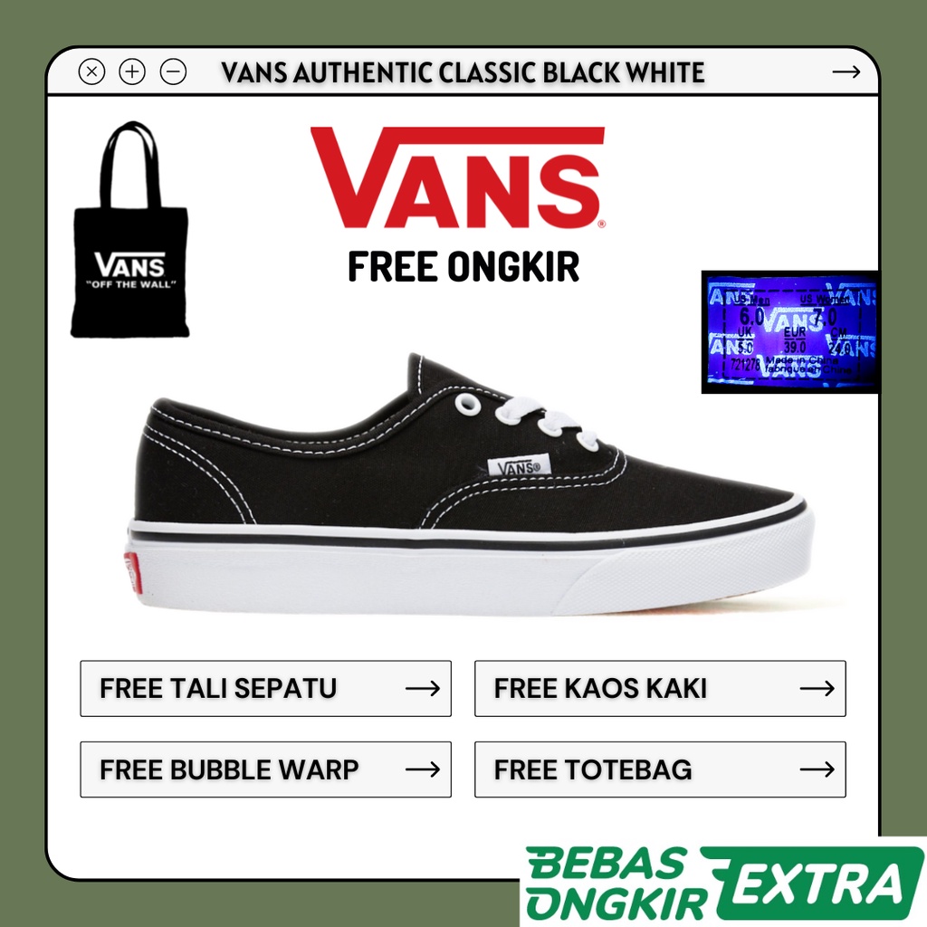 Sepatu Authentic Classic Black White Sepatu Sneakers Authentic Autentik Hitam Putih