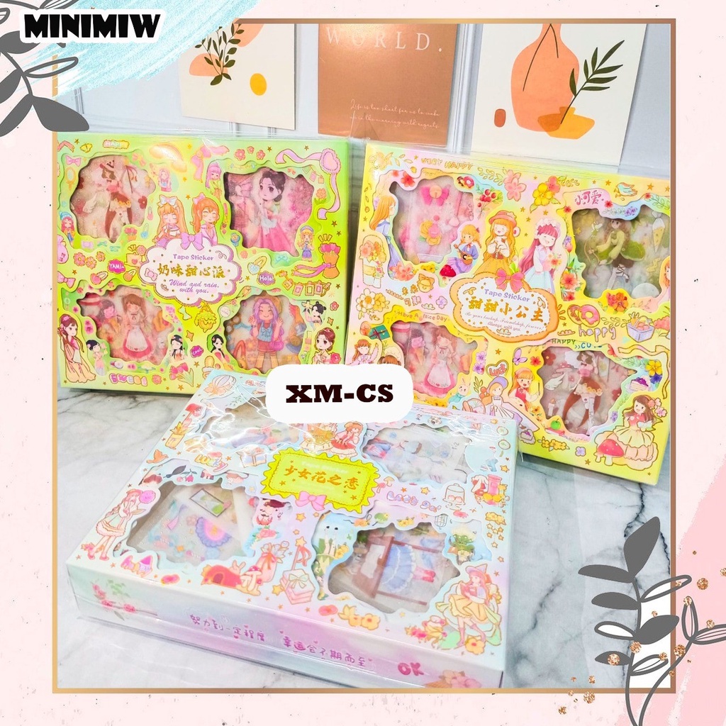 

Sticker BOX SENMU isi 32 lembar XM-CS Set Daily Manual Cute Pattern Decorative Tape Sticker Gift Box