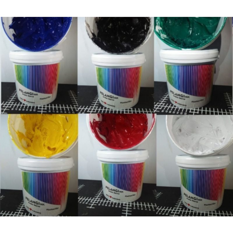 Murah 1 kg eko cat tinta sablon plastisol utk merah kuning hijau biru putih hitam as pin stoper stop