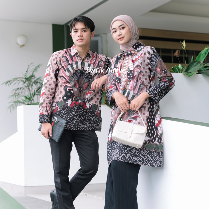 Baju Batik Couple Pasangan Modern Premium Kekinian Original Lapis Furing - Lapis Trikot Terbaru Batik Kerja Kantor Kondangan Size S M L XL XXL XXXL 005