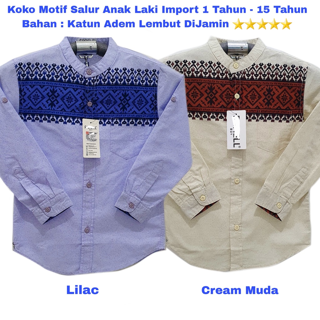 Koko Anak Laki Laki Katun Motif Lengan Panjang 1-15 Tahun Premium Kemko Remaja Tanggung Warna Lilac 