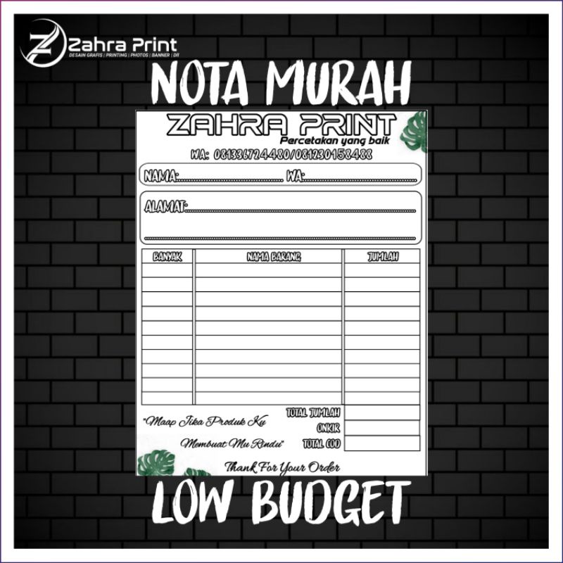 

NOTA PENGIRIMAN LOW BUDGET