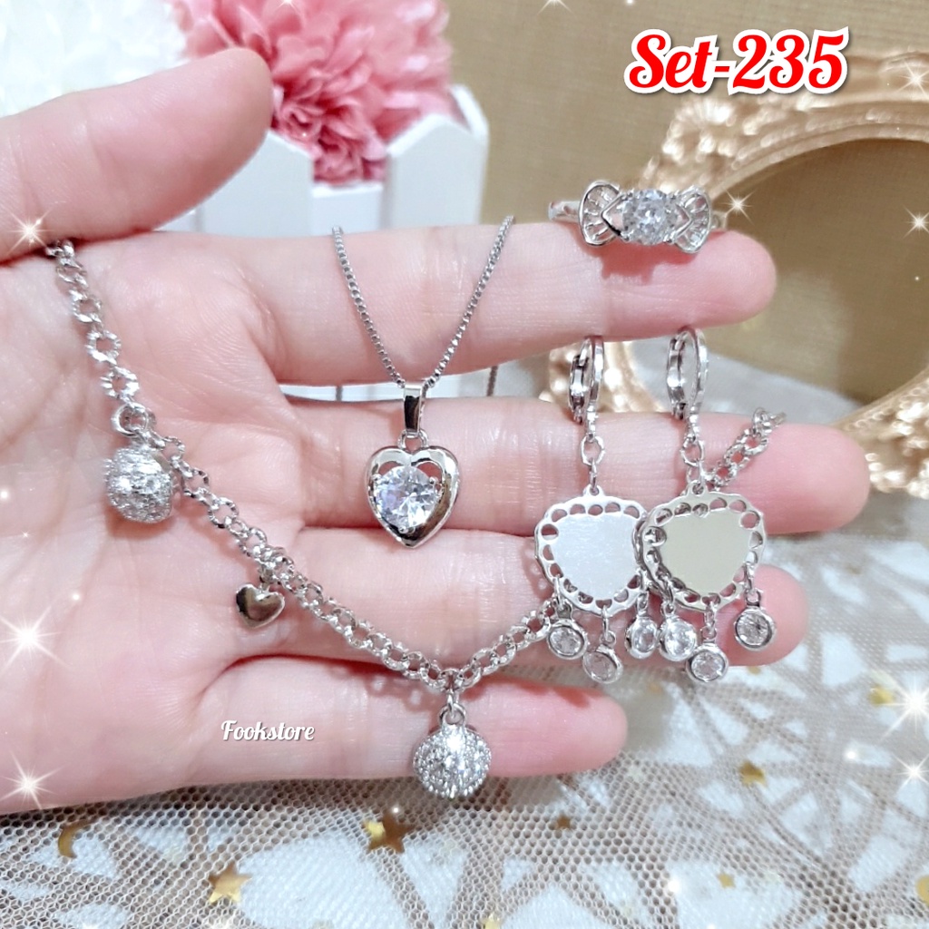 TERLARIS SET PERHIASAN WANITA/ KALUNG/GELANG/ANTING/CINCIN