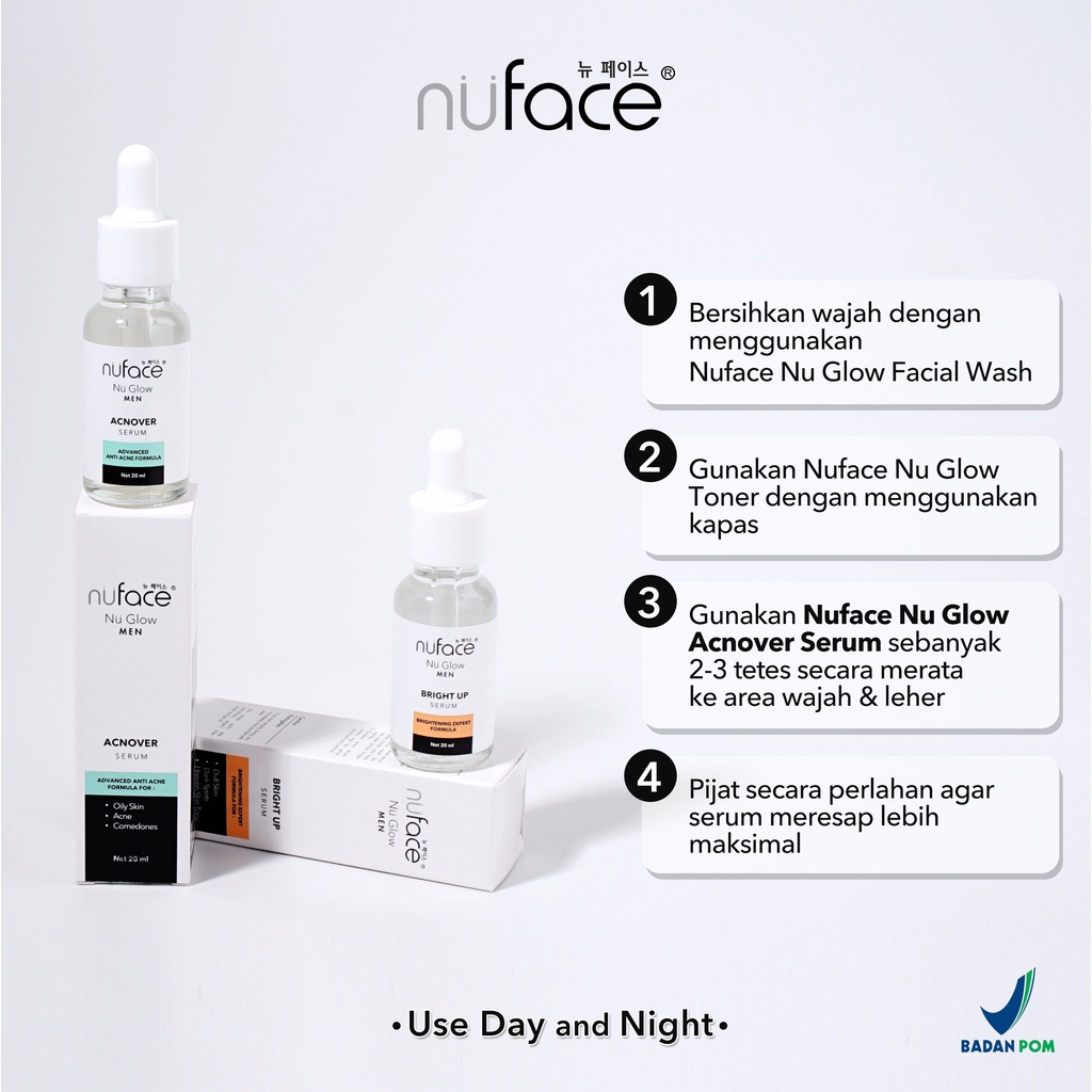 Nuface Nu Glow Men Face Wash Serum Series Bright Up Acne Care 20ML 100ML / Sabun Wajah Serum Pria Mencerahkan Melembabkan Berminyak Berjerawat